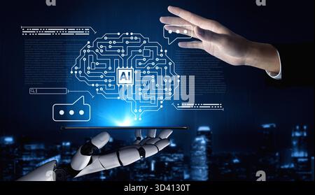 AI processing complex data networks and powering digital transformation, enabling automation, insight generation, and innovative enterprise solutions Stock Photo