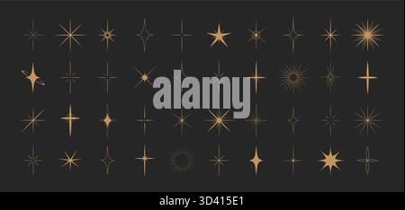 Sparkle stars collection. Elegant star shapes. Shining icons. Flat Vector illustration isolated on black background Stock Vector