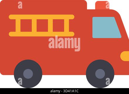 Red emergency service van with a ladder symbol, roof beacon, and compact body, illustrated in a bold flat vector style. Stock Vector