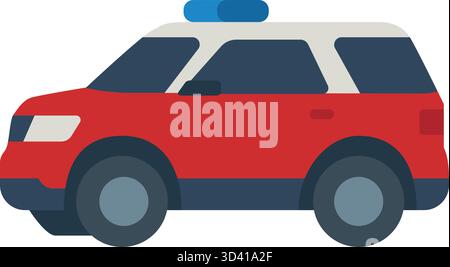 Red police SUV with roof lights, dark windows, and rugged wheels, illustrated in a clean modern flat vector style. Stock Vector