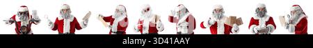 Set of Santa Claus with letters on white background Stock Photo