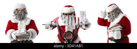 Set of Santa Claus with letters on white background Stock Photo