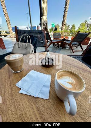 Morning coffee outside cafe Dubai Stock Photo