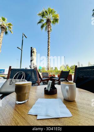 Morning coffee outside cafe Dubai Stock Photo