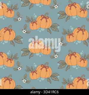 Whimsical autumn pumpkin pattern brings festive harvest joy, perfect for seasonal designs, scrapbook projects, and charming holiday decor with its del Stock Vector