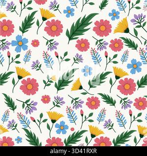 Delightful floral pattern with a vibrant color palette, perfect for adding a fresh touch to any design project. Ideal for backgrounds. Stock Vector