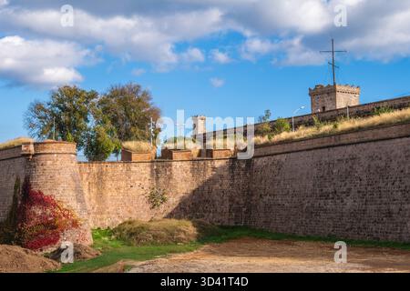 Montjuic Castle, an old military fortress on top of Montjuic hill in Barcelona, Catalonia, Spain. Stock Photo