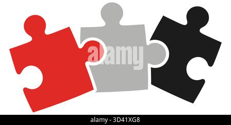 Red Gray and Black Jigsaw Puzzle Pieces Connected on White Background Stock Vector