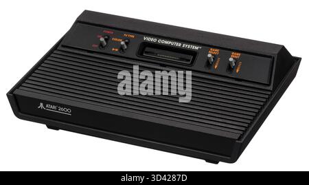 September 1977 Atari Video Computer System (VCS) home video game console "Darth Vader" black version, it was rebranded as the Atari 2600 later Stock Photo