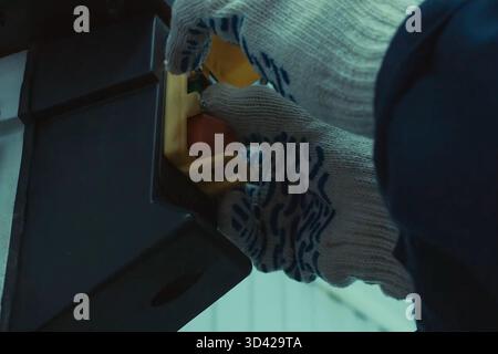 red power button. Red button. Machine control. Stock Photo