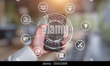 The concept of UX UI design focuses on user experience and interface. This process is essential for creating intuitive applications, enhancing the Stock Photo