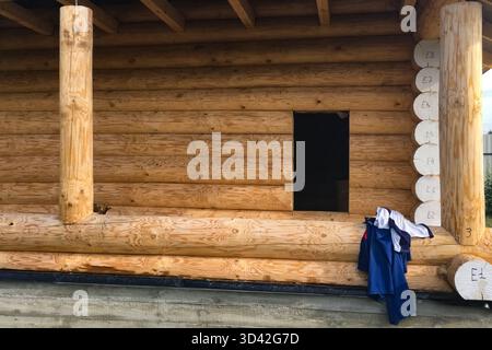 Constructed from a wooden log house, wooden house. Stock Photo