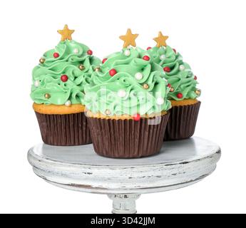Christmas tree shaped cupcakes isolated on white Stock Photo