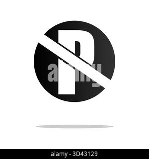 No parking sign. Prohibition road symbol. Traffic regulation Vector icon. Black white graphic. EPS 10. Stock Vector