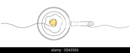 Continuous line Two fried eggs in a pan Cooking Minimal hand drawn line vector cut out background. Editable line Stock Vector