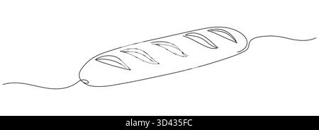 Bread one line drawing, One continuous line drawing of long loaf Stock Vector
