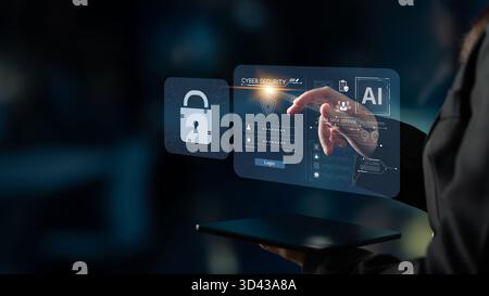 An AI-powered cybersecurity dashboard for cyber data defense. The system includes a secure login portal and provides advanced protection and Stock Photo