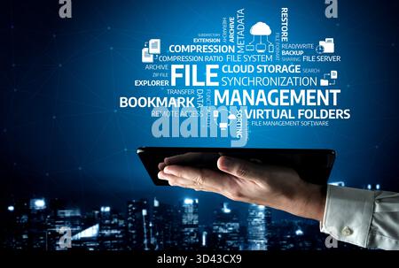 A captivating illustration showcasing key concepts in file management, including cloud storage, data synchronization, and secure access, emphasizing Stock Photo