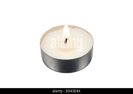 burning candle tea light isolated on white Stock Photo