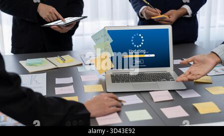 Software update on computer for brisk version of device software upgrade Stock Photo