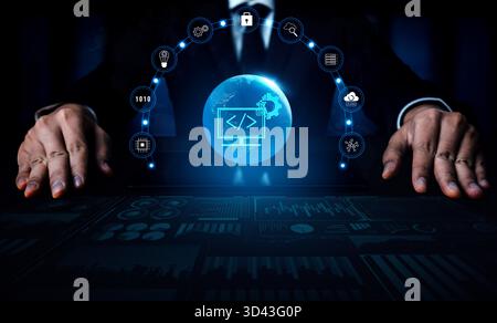 Global software development and coding solutions. Empowering businesses with custom application development and technology innovation. Motif Stock Photo