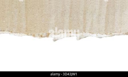close-up piece brown corrugated cardboard has been ripped or torn horizontally across the center. Top half dominated texture cardboard natural rough. Stock Photo