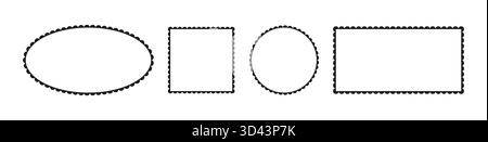 Scalloped frames. Set of scalloped edge rectangle, ellipse, circle, square shapes. Label vintage forms. Silhouette lace frames, backdrops. Flat Stock Vector