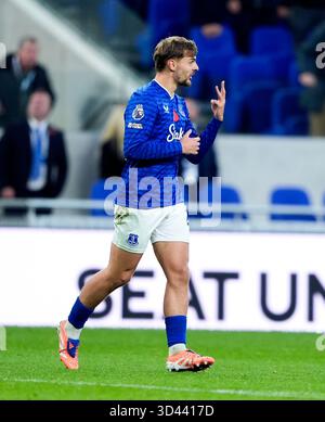 Kiernan Dewsbury-Hall #8 of Everton F.C. warming up during the Carabao ...