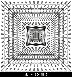 Infinite tunnel grid. Abstract perspective pattern. Geometric line art. Vector optical illusion. EPS 10. Stock Vector