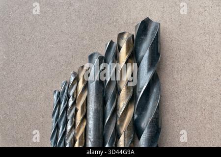 Slightly used mixed drill bits with different numbers Stock Photo