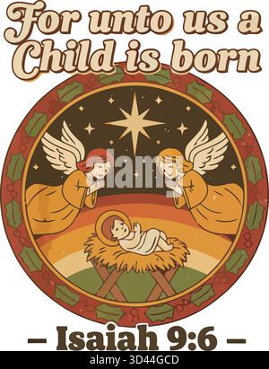 For Unto Us a Child Is Born Christmas T-Shirt Stock Vector