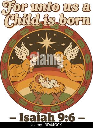 Angels Worship Baby Jesus Nativity Graphic Stock Vector
