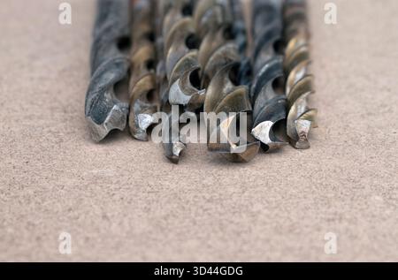 Slightly used mixed drill bits with different numbers Stock Photo