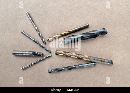 Slightly used mixed drill bits with different numbers Stock Photo