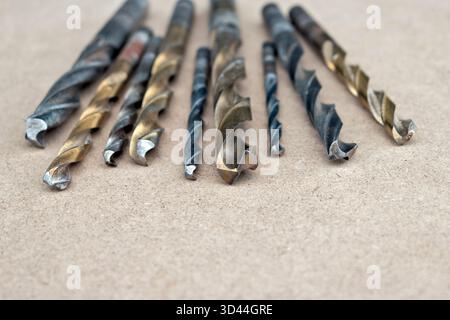 Slightly used mixed drill bits with different numbers Stock Photo