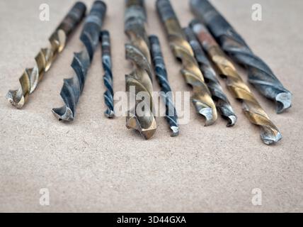 Slightly used mixed drill bits with different numbers Stock Photo