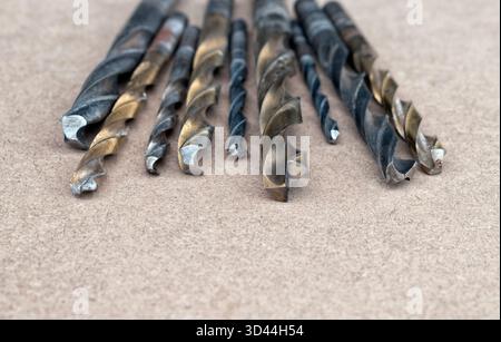 Slightly used mixed drill bits with different numbers Stock Photo