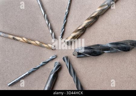 Slightly used mixed drill bits with different numbers Stock Photo