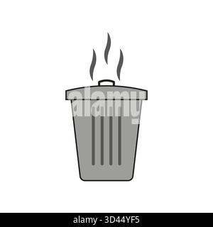 Trash garbage can. Waste disposal symbol. Steaming rubbish Vector. Monochrome object icon. EPS 10. Stock Vector