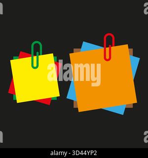 Sticky note paper. Office reminder Vector. Bright memo stack. Colorful square element. EPS 10. Stock Vector