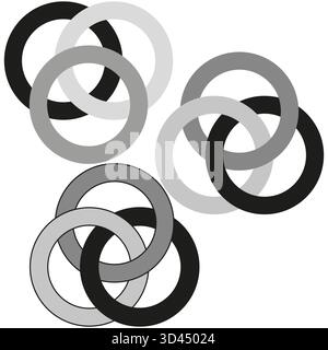 Print. Vector illustrationInterlocking rings Vector. Abstract connection symbol. Monochrome circle graphic. Unity team concept. EPS 10. Stock Vector