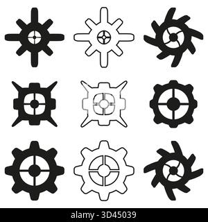 Abstract cog shapes. Mechanical gear symbols. Patterned Vector element. Geometric set icon. EPS 10. Stock Vector