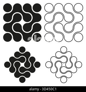 Black abstract shapes. Rounded line pattern. Organic geometric design. Vector stylish elements. EPS 10. Stock Vector
