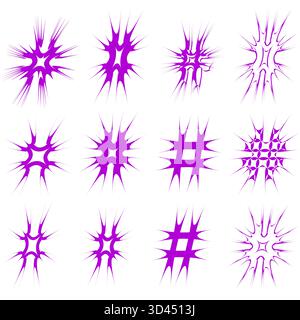 Purple hashtag symbols. Outline shape pattern. Vibrant abstract shapes. Vector decorative elements. EPS 10. Stock Vector