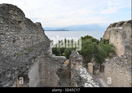 Ruins In The Grottoes Of Catullus At Lake Garda In Sirmione Italy On A Wonderful Sunny Autumn Day With A Few Clouds In The Sky Stock Photo