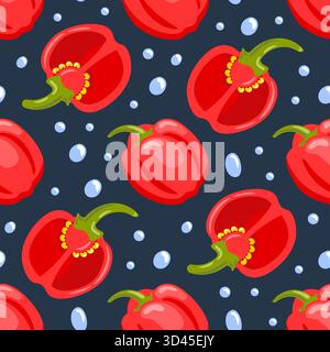 A seamless pattern of sweet red pepper water drops, glossy spheres with vibrant red hues and subtle highlights, ideal for modern, fresh branding. Stock Vector