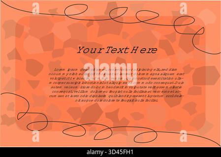 A vibrant orange abstract vector design featuring customizable text areas and whimsical swirling lines. Perfect for use in editable templates, social Stock Vector