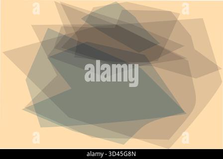 A creative and abstract vector design featuring overlapping geometric shapes like rectangles, squares, and polygons in earthy tones of brown, gray, an Stock Vector