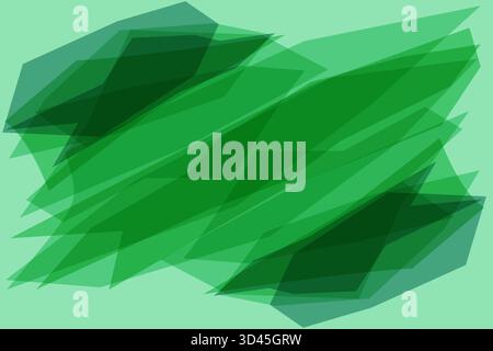This abstract vector illustration features a mix of overlapping geometric shapes in various shades of green. The central dark green shapes contrast wi Stock Vector