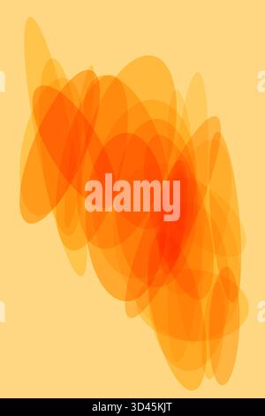 A dynamic abstract design featuring translucent elliptical shapes in varying shades of orange, red, and amber, set against a light yellow background. Stock Vector